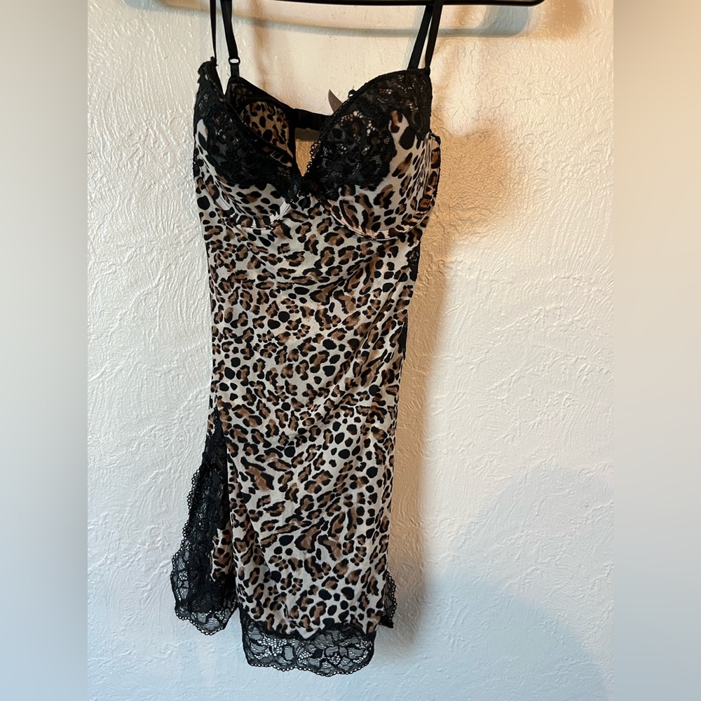 Victoria's Secret Leopard Slip Dress in Black & Brown, S/M 34D cup